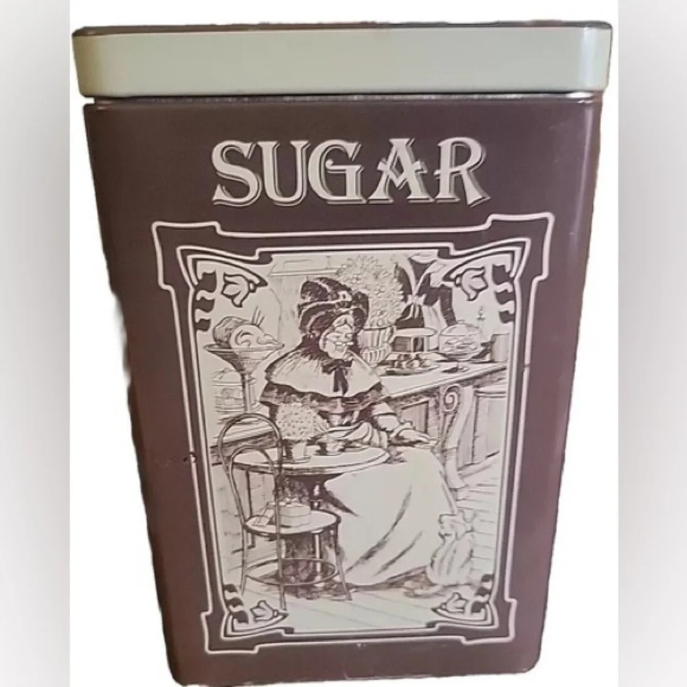 Vintage Sugar Tin with Brown Design